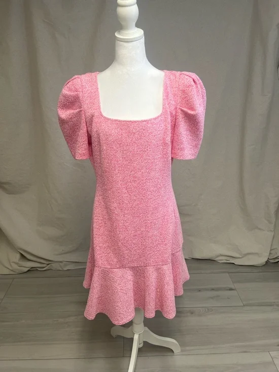 Karl Lagerfield Paris Tweed Puff-Sleeve Flounce Hem Dress Sz 10 Barbiecore - Picture 3 of 10